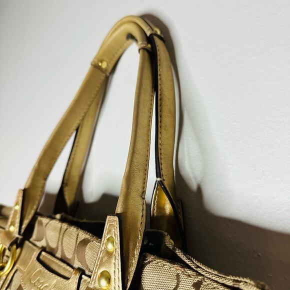 COACH Women's Brown Penelope Signature Leather Duffle Hobo Shoulder Handbag - Picture 9 of 11